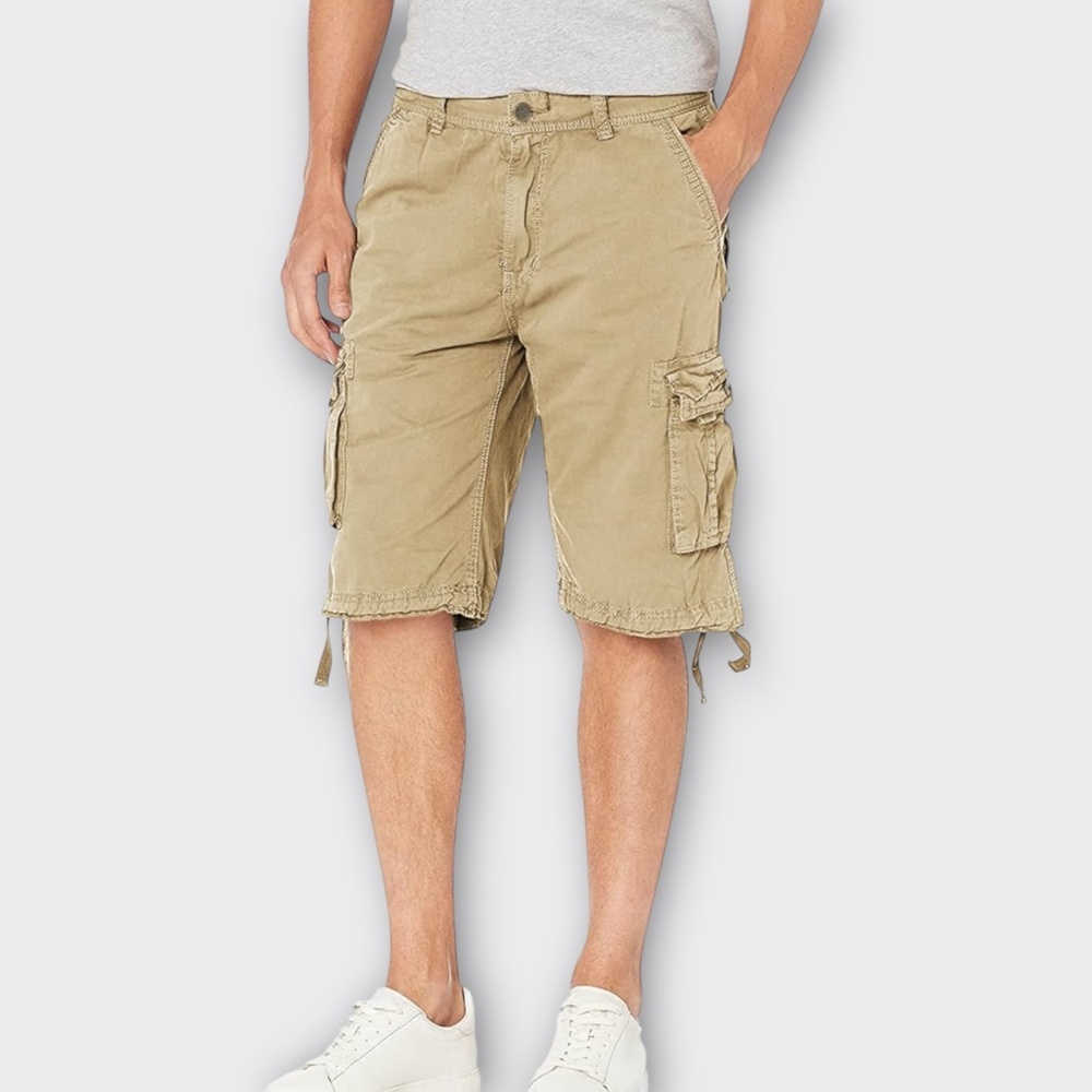 OCHENTA Men Loose Fit Cargo Shorts Pockets Utility Military Casual Khaki Tan 32